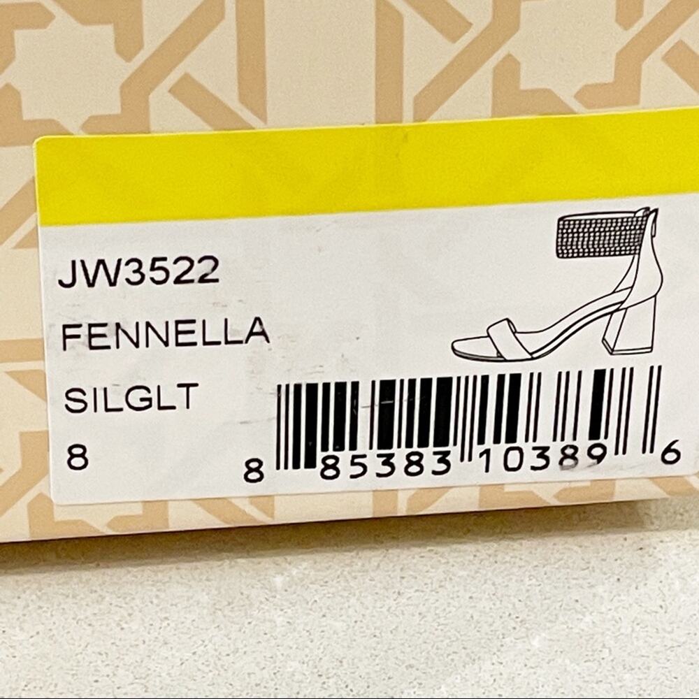 Jewel Badgley Mischka Fennella Rhinestone Silver Glitter Chunky Heel Sandals 8 - Picture 11 of 11